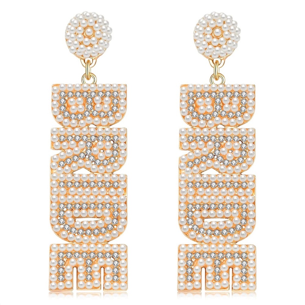 Brand New! BRIDE Earrings! Pearl and rhinestone design. Jewelry Box included!